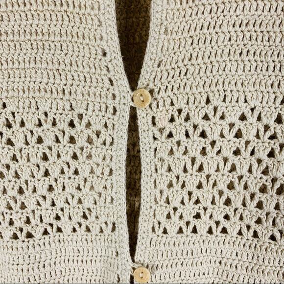Eddie Bauer Neutral Open Weave Cardigan Sweater 1X Linen Blend - Picture 7 of 9